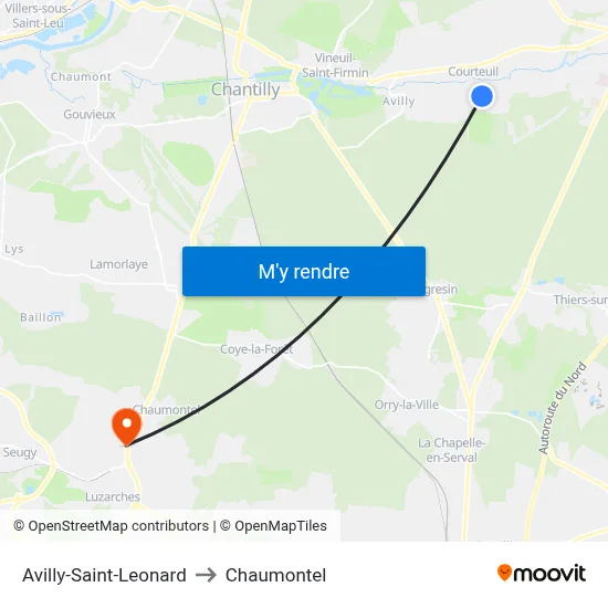 Avilly-Saint-Leonard to Chaumontel map