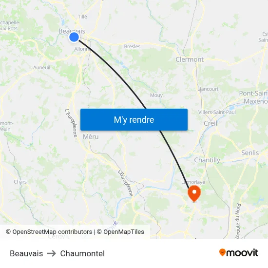 Beauvais to Chaumontel map