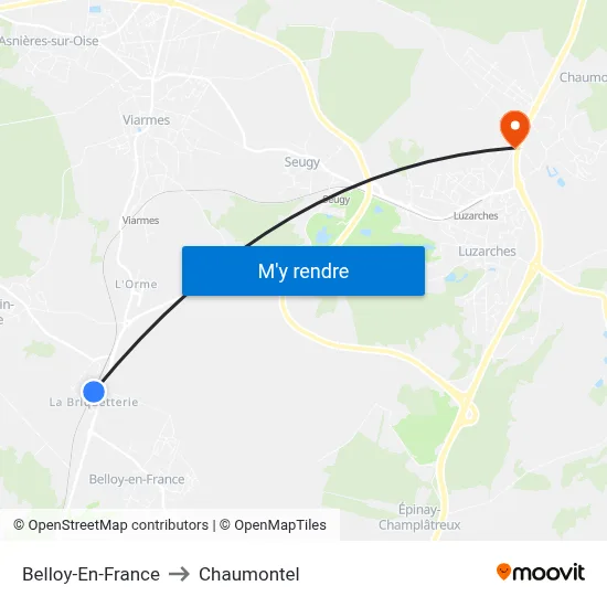 Belloy-En-France to Chaumontel map