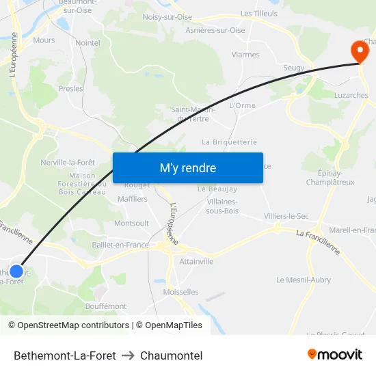Bethemont-La-Foret to Chaumontel map