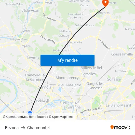 Bezons to Chaumontel map