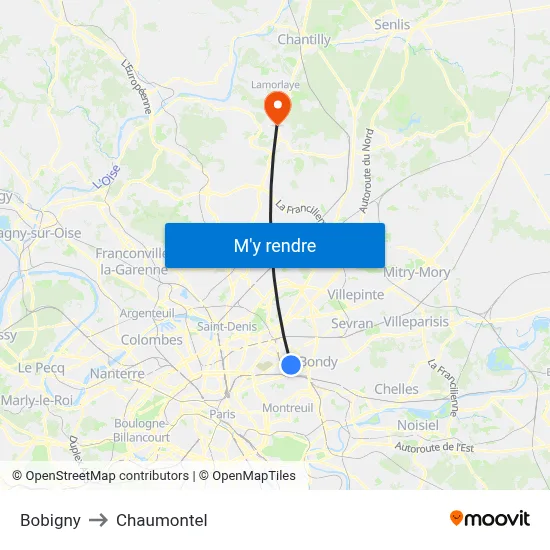 Bobigny to Chaumontel map
