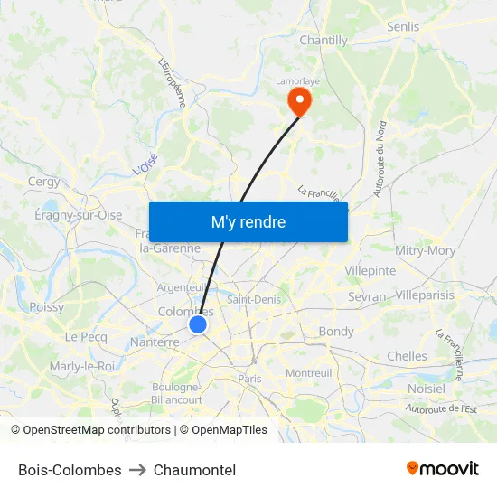 Bois-Colombes to Chaumontel map