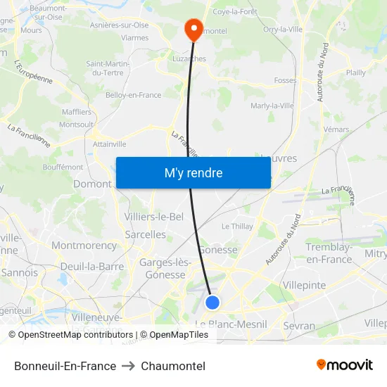 Bonneuil-En-France to Chaumontel map