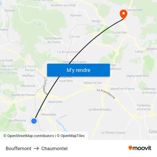 Bouffemont to Chaumontel map