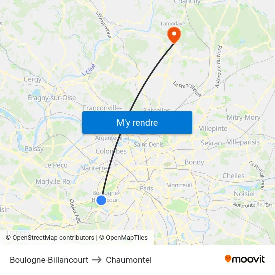Boulogne-Billancourt to Chaumontel map