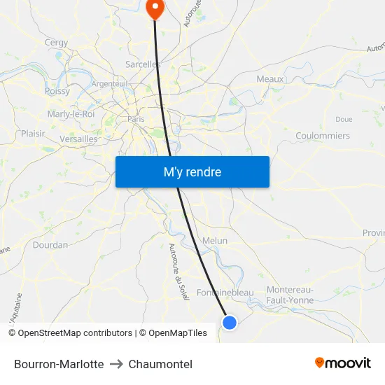 Bourron-Marlotte to Chaumontel map