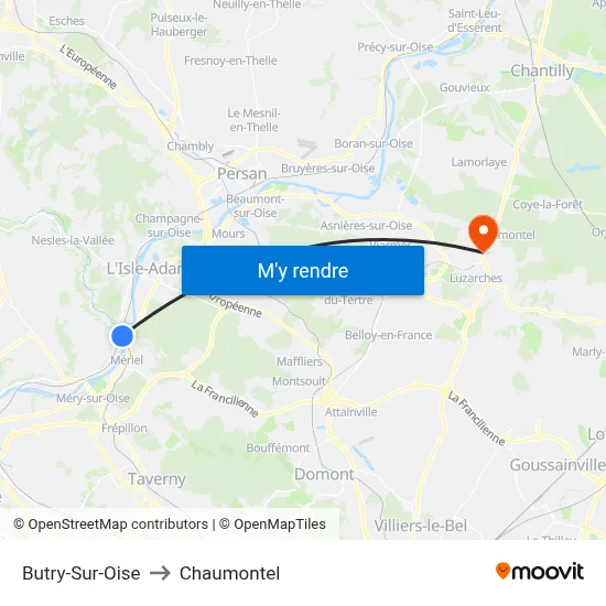 Butry-Sur-Oise to Chaumontel map