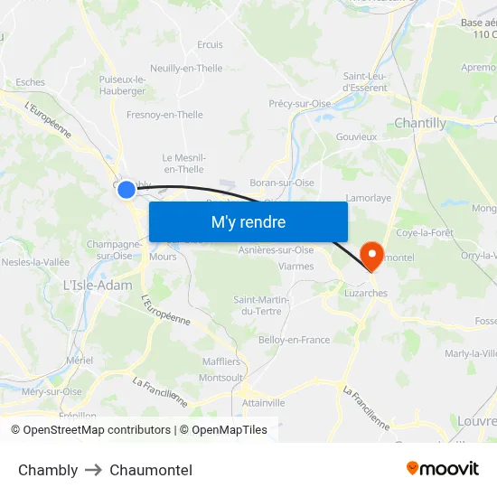 Chambly to Chaumontel map