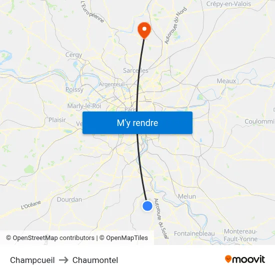Champcueil to Chaumontel map