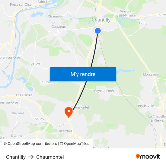 Chantilly to Chaumontel map