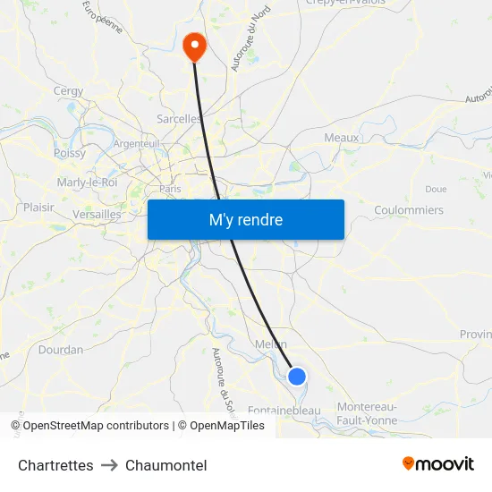 Chartrettes to Chaumontel map