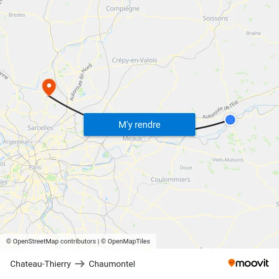 Chateau-Thierry to Chaumontel map