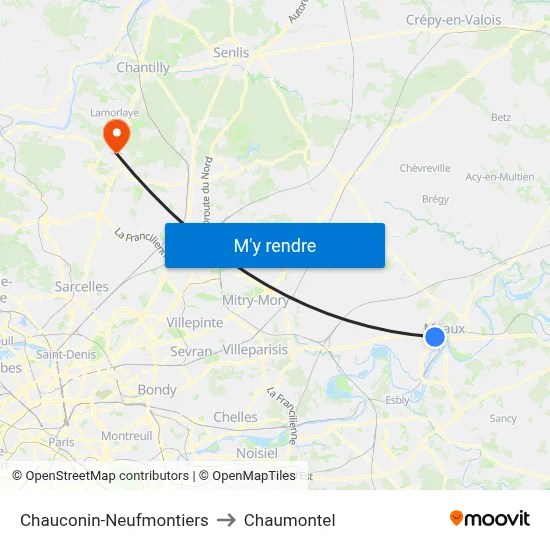 Chauconin-Neufmontiers to Chaumontel map