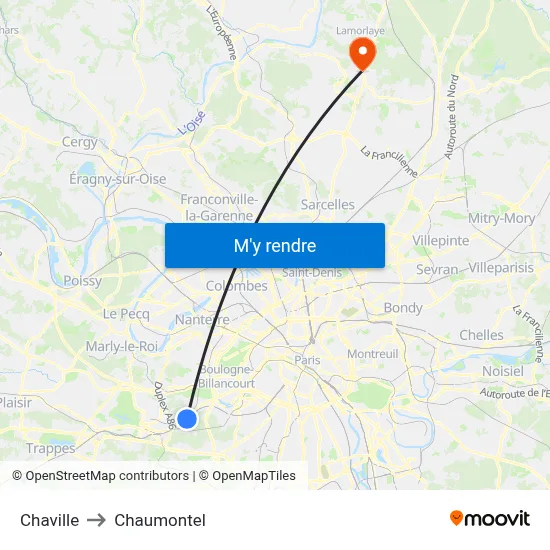 Chaville to Chaumontel map