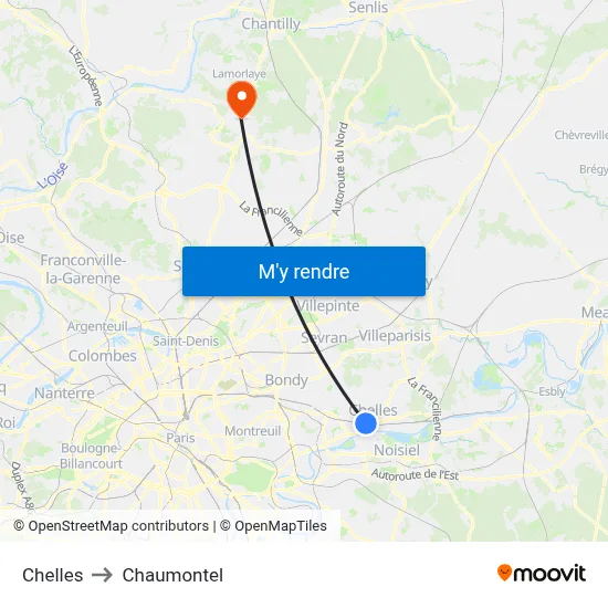 Chelles to Chaumontel map