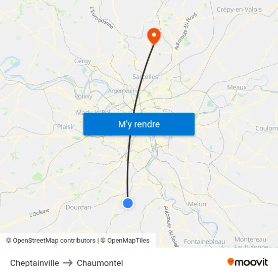 Cheptainville to Chaumontel map