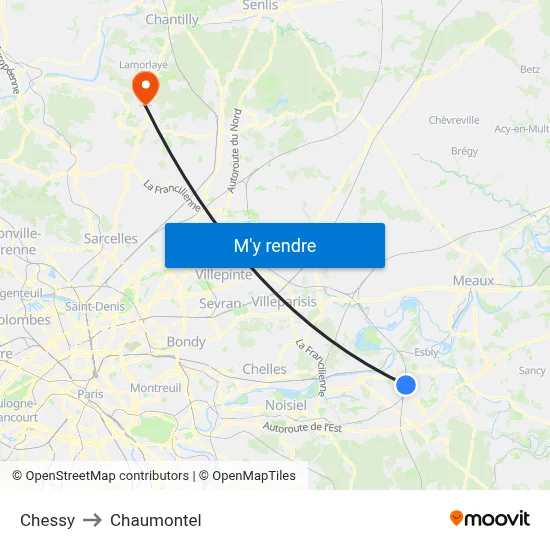 Chessy to Chaumontel map