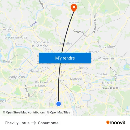 Chevilly-Larue to Chaumontel map