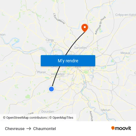 Chevreuse to Chaumontel map