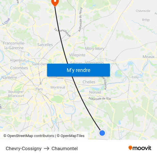Chevry-Cossigny to Chaumontel map