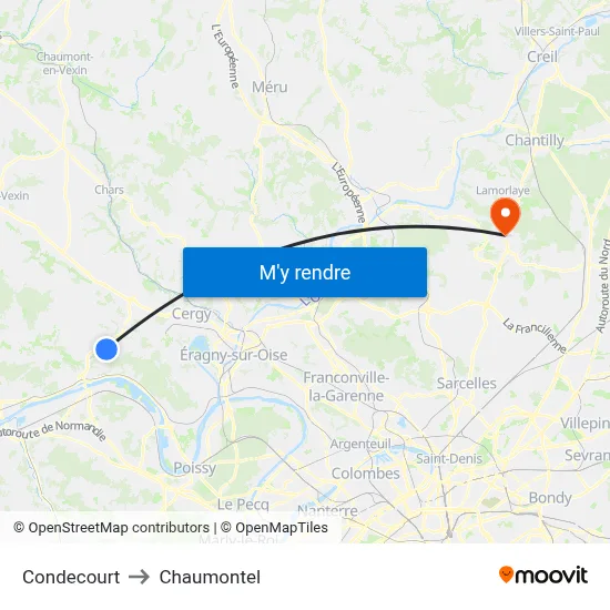 Condecourt to Chaumontel map