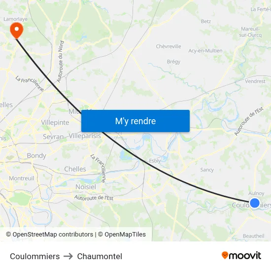 Coulommiers to Chaumontel map