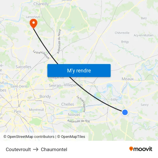 Coutevroult to Chaumontel map