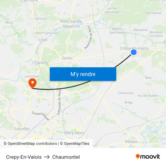 Crepy-En-Valois to Chaumontel map