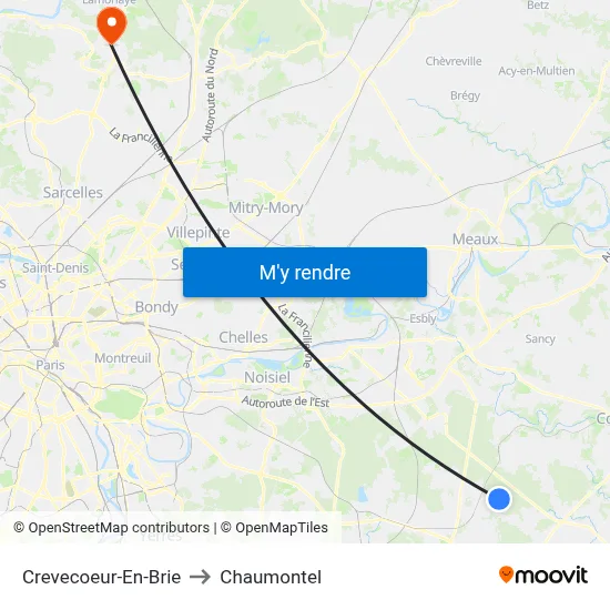 Crevecoeur-En-Brie to Chaumontel map