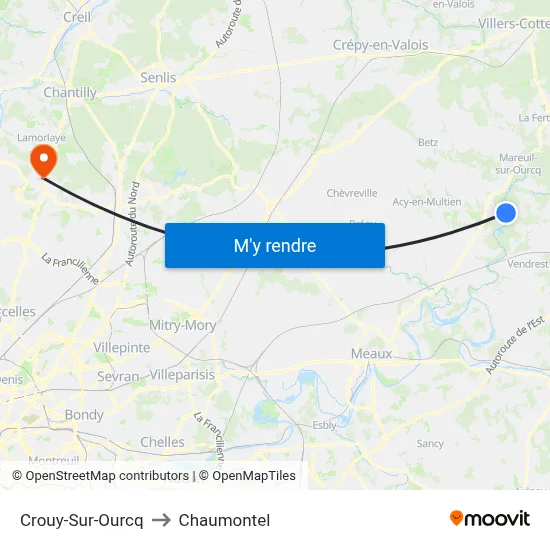 Crouy-Sur-Ourcq to Chaumontel map