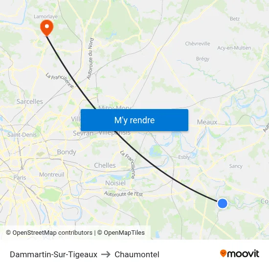 Dammartin-Sur-Tigeaux to Chaumontel map