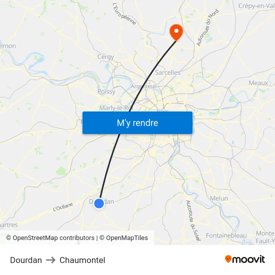 Dourdan to Chaumontel map