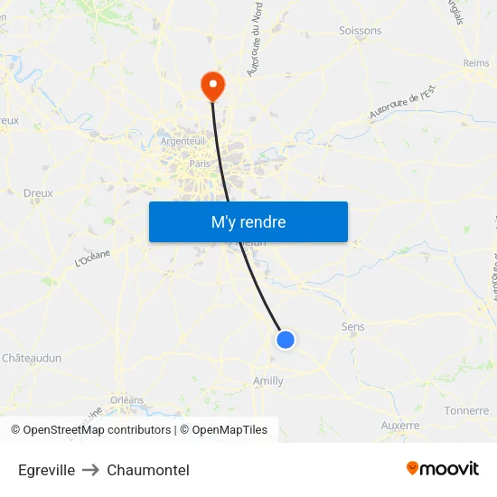 Egreville to Chaumontel map