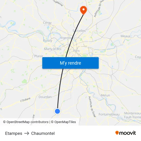 Etampes to Chaumontel map