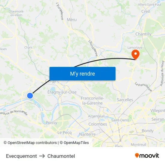 Evecquemont to Chaumontel map