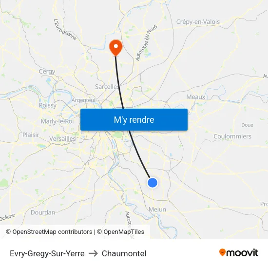 Evry-Gregy-Sur-Yerre to Chaumontel map