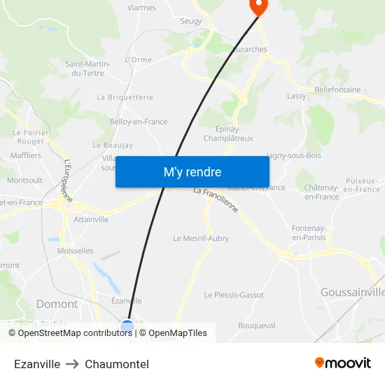 Ezanville to Chaumontel map