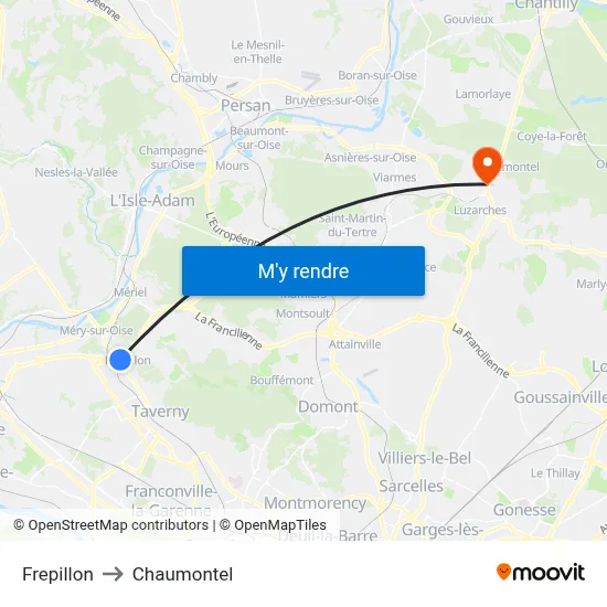 Frepillon to Chaumontel map