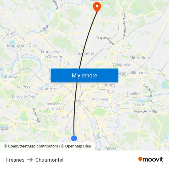Fresnes to Chaumontel map