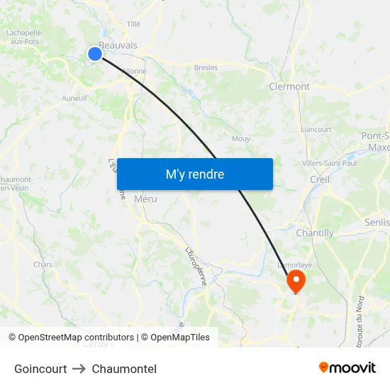 Goincourt to Chaumontel map