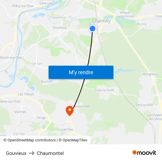 Gouvieux to Chaumontel map