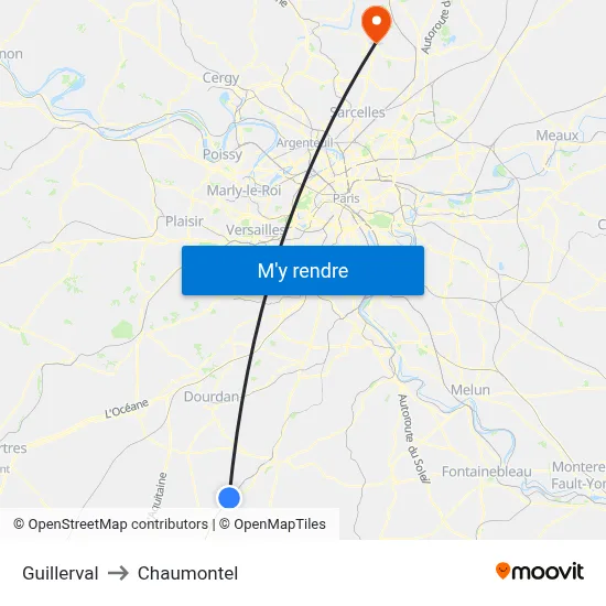 Guillerval to Chaumontel map