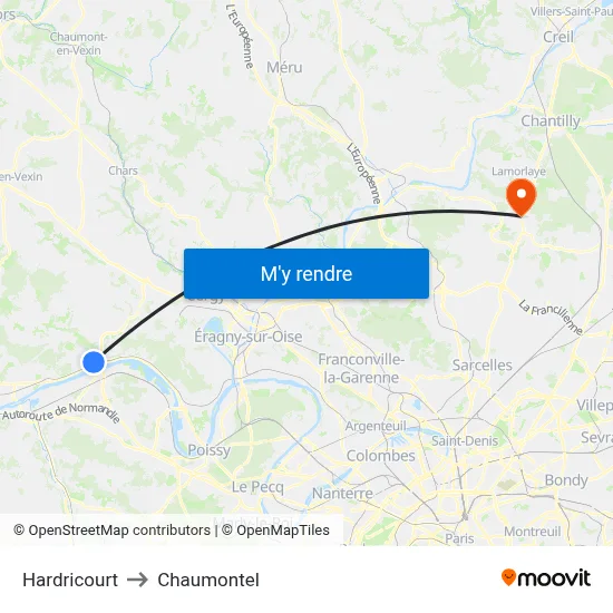 Hardricourt to Chaumontel map