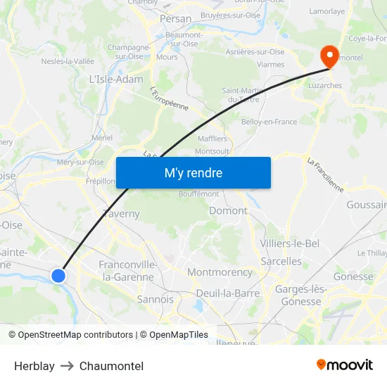 Herblay to Chaumontel map