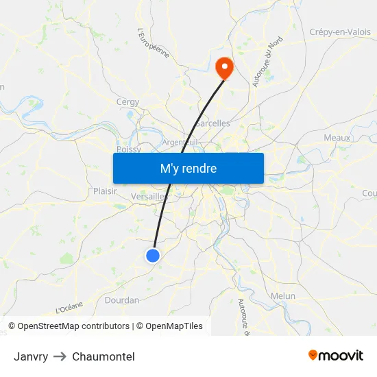 Janvry to Chaumontel map