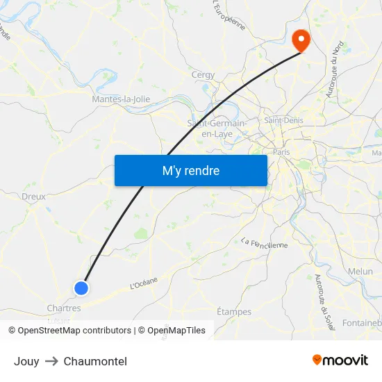 Jouy to Chaumontel map