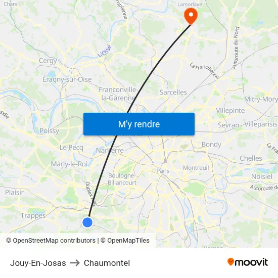 Jouy-En-Josas to Chaumontel map