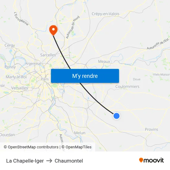 La Chapelle-Iger to Chaumontel map