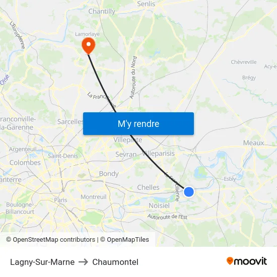 Lagny-Sur-Marne to Chaumontel map